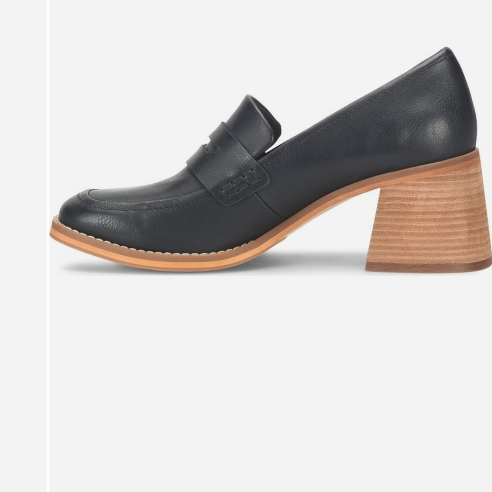Korks Black Leather Loafers with Tan Heel 8.5 Women Shoes